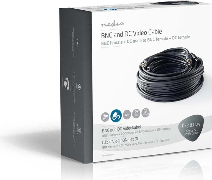 Produktbild Nedis CCTV-Kabel RG59 mit vormontierten BNC- und DC-Steckern, 10 m Siamesisches Kabel für Überwachun (S/FTP, CAT5, 10 m)