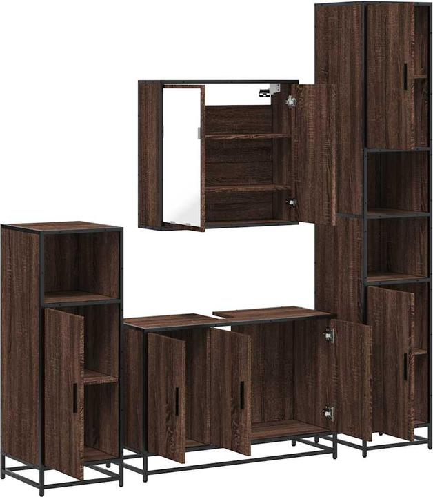 Produktbild VidaXL 4-tlg. Badmöbel-Set Braun Eichen-Optik Holzwerkstoff Badmöbelset