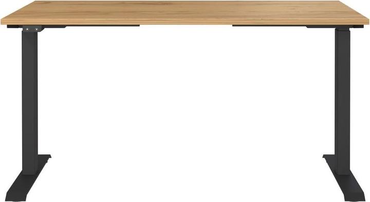 Produktbild Germania JET höhenverstellbarer Schreibtisch navarra-eiche rechteckig, T-Fuss-Gestell schwarz 140,0 x (140 x 72 cm)