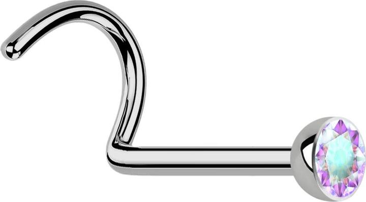 Star Piercing Steriler Nasenstecker gebogen silber Halbkugel Kristall multicolor (ohne Messing, Titan G23)