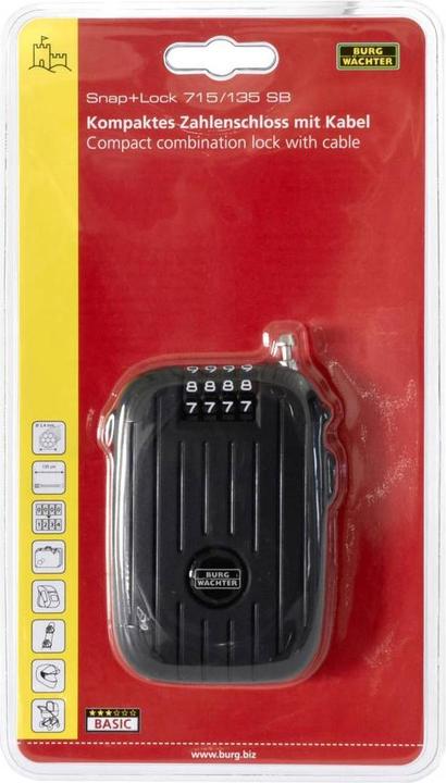 Image du produit Burg Wächter Snap+Lock 715/135 SB Antivol à câble noir Antivol à combinaison (135 cm)