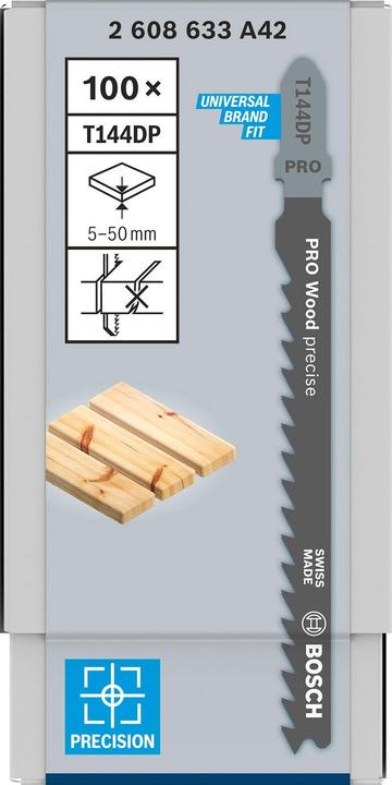 Image du produit Bosch Professional Zubehör Lame de scie sauteuse PRO Wood precise T144DP, 100 mm, 100 pcs.