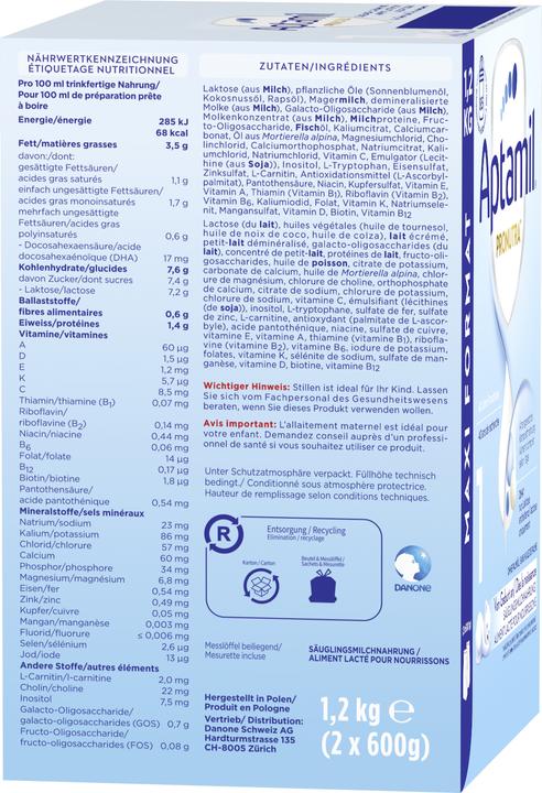 Valori nutrizionali e ingredienti Aptamil Pronutra 1 sacchetto in scatola (1200 g, dalla nascita)