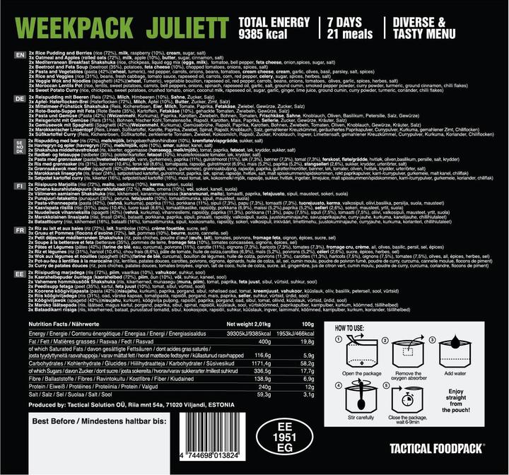 Nutritional values and ingredients Tactical Foodpack Juliet (2010 g)