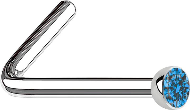 Produktbild Star Piercing Nasenstecker gewinkelt silber mit Kristall hellblau (Chirurgenstahl 316L, ohne Messing)