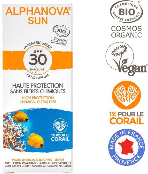 Immagine prodotto Alphanova SUN Cream Organic Hypoallergenic SPF30+ Crema senza profumo (Crema solare viso, SPF 30, 50 ml, 500 g)