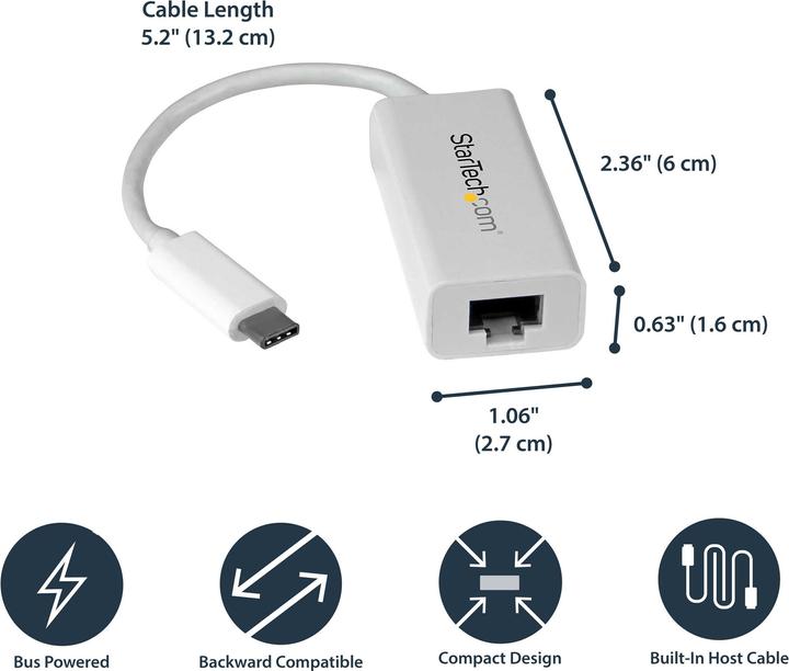 Produktbild StarTech USB-C to Gigabit Adapter (USB-C, RJ45 Gigabit Ethernet (1x))