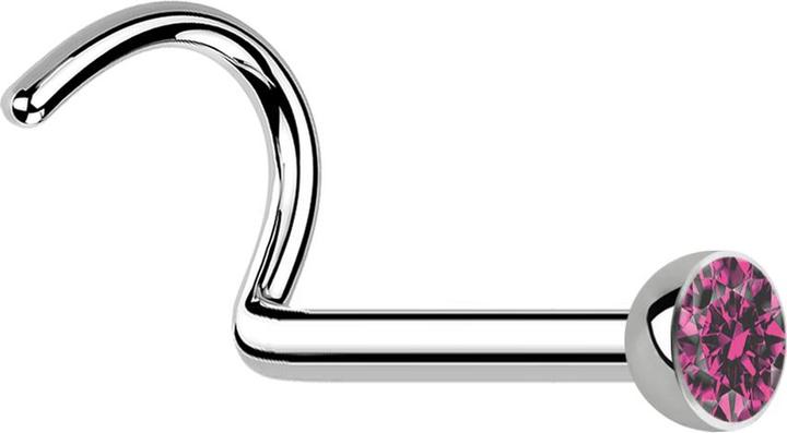 Produktbild Star Piercing Nasenstecker gebogen silber mit Kristall pink (Chirurgenstahl 316L, ohne Messing)