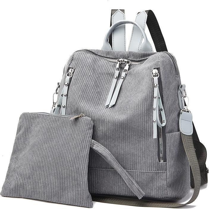 Only-Bags.Store Elegante zaino in velluto a coste - spazioso e versatile con cinghie regolabili, chiusura a zip per