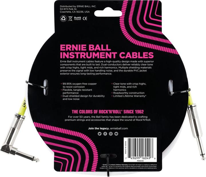 Actual product image Ernie Ball P06049 Audio Cable 3.05 m 6.35mm White (3.05 m)