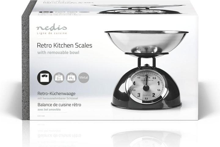 Produktbild Nedis Küchenwaage - Retro Haushalt - 5 kg Wiegekapazität - Abnehmbare Edelstahlschüssel - 25 g Wie