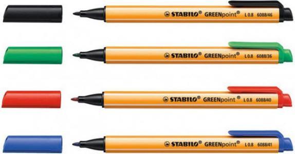 Image du produit STABILO Stylo feutre écologique GREENpoint (Rouge, Noir, Vert, Bleu, 4 x)