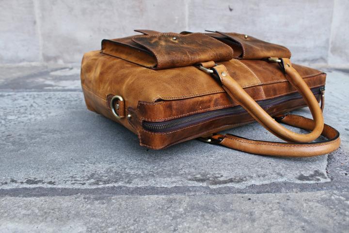 Actual product image Only-Bags.Store Genuine Leather Briefcase, Laptop Bag, Office Shoulder Bag, Messenger Bag, Christmas Gift (15.60")