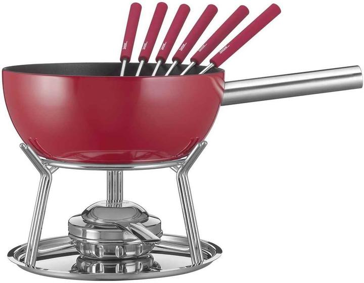 Immagine prodotto Küchenprofi Set per fonduta a INDUZIONE in ALLUMINIO rosso23 cm (Fondue al cioccolato, Fondue Chinoise, Fondue di formaggio, Fonduta Bourguignonne)