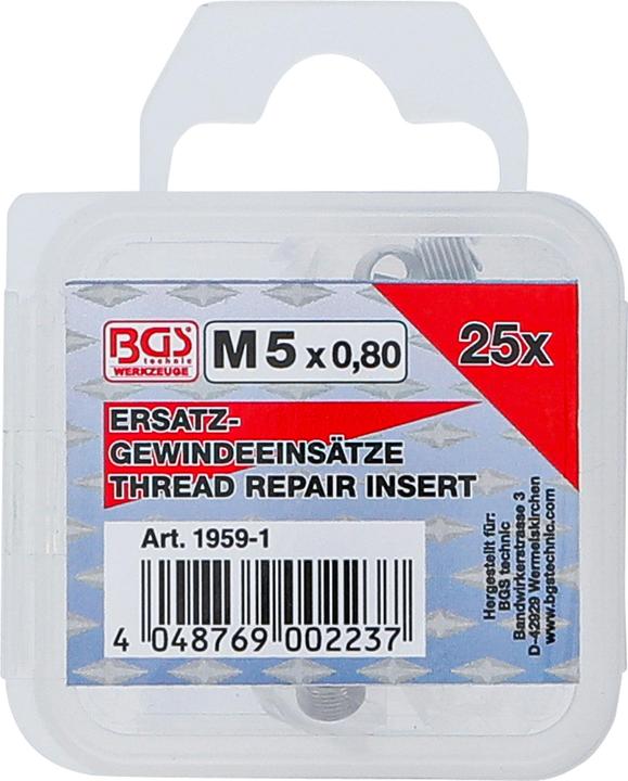 Immagine prodotto BGS Inserti filettati di ricambio M5 x 0,8 mm 25 pz.