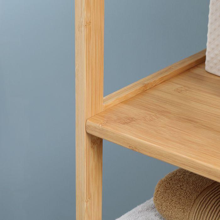 Immagine prodotto Swisshandel24 Mobile da bagno in bambù, 3 ripiani, 2 cassetti, protezione antiribaltamento (30 x 30 x 140 cm)