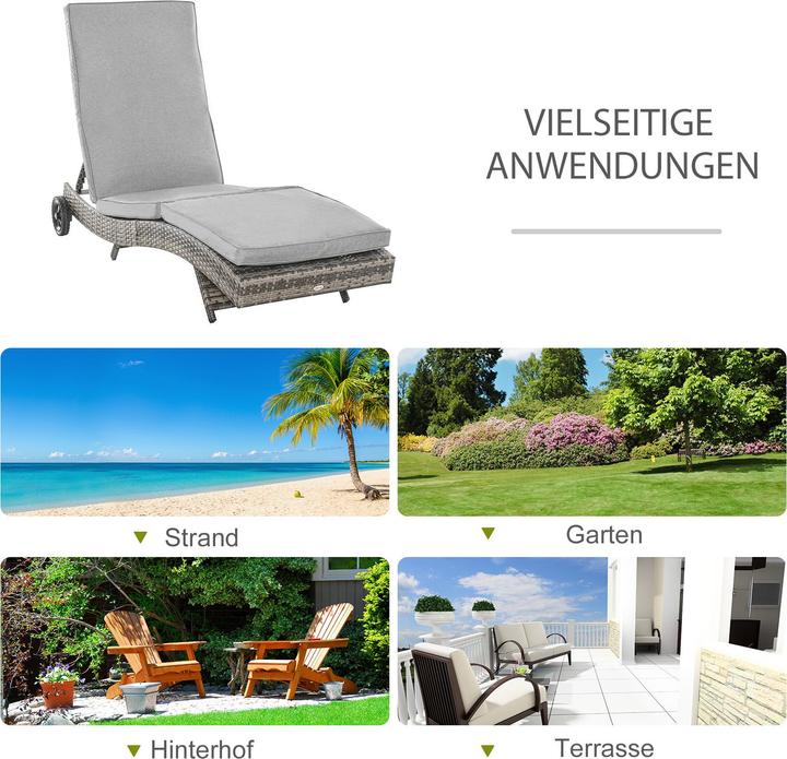 Image du produit Outsunny Chaise longue de jardin avec roulettes (207 cm)