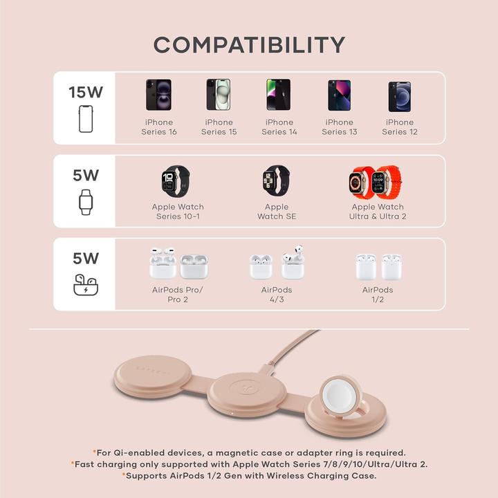 Immagine prodotto Satechi Caricabatterie wireless OntheGo 3-in-1 con Qi2 (15 W)