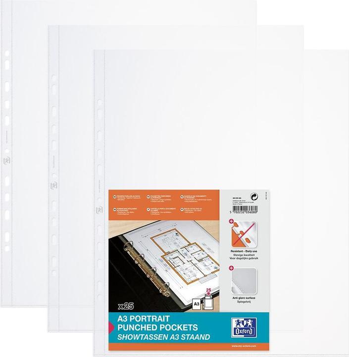 Produktbild Bantex Plastlommer Elba A3 PP 0,12mm højformat - (25 stk.) (A3, 25 x)