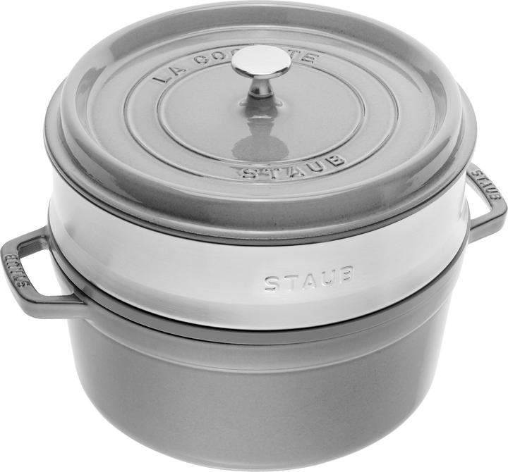 Actual product image Staub Cocotte with steamer insert (26 cm, Casserole + Stewpot, Cast iron, Enamel, Stainless steel)
