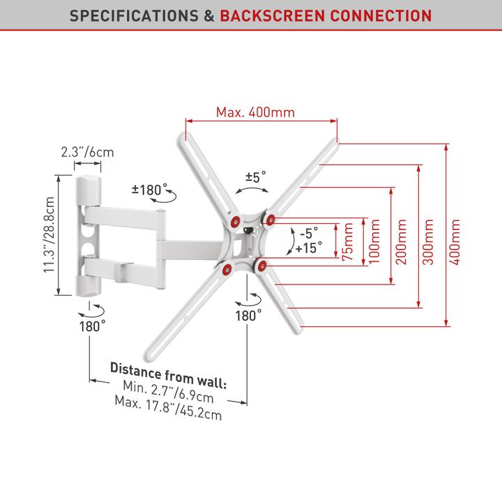 Actual product image Barkan TV wall bracket 13-65", metal, white (Wall, 65", 40 kg)