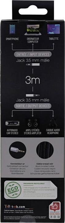 Produktbild T'nB CÂBLE AUDIO JACK 3,5MM M/M 3M (ARGENT/NOIR) (3 m, 3.5mm Klinke (AUX))