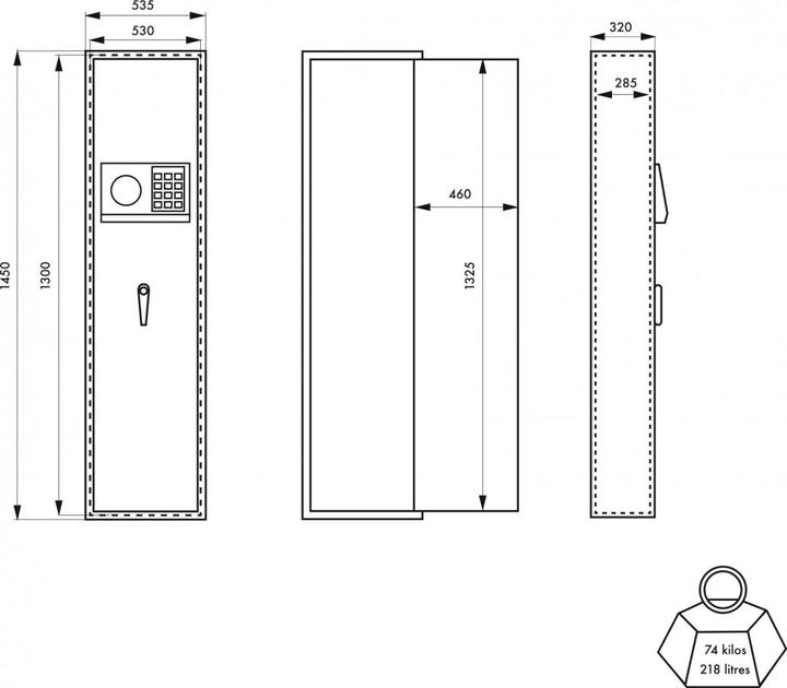 Actual product image Thirard Rifle cabinet Monteria, electronic lock with code, 4 bolts, capacity for 5 rifles