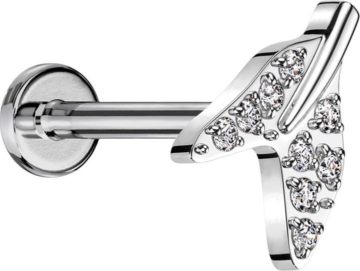 Produktbild Star Piercing Micro Labret Innengewinde silber Haifisch Schwanzflosse silber Kristalle silber (ohne Messing, Titan G23)