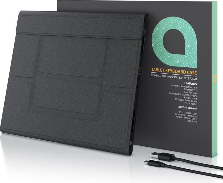 Produktbild Aplic Bluetooth Tablet Tastatur für iPad Pro 12,9 Zoll Gen 3 + 4, 500 mAh Akku, Keyboard mit Case (DE)