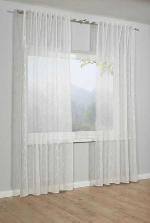 Image du produit Gardinia écharpe avec ruban de rideau, voile Dolly avec broderie de rinceaux (140 x 245 cm)