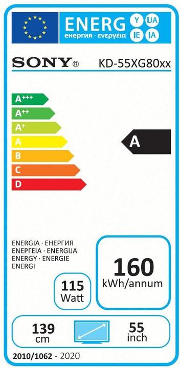 Etichetta energetica Sony KD55XG8096 (55", LCD, 4K, 2019)