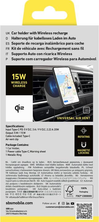 Actual product image SBS Ventilation slot universal holder 15W WirelessCharge