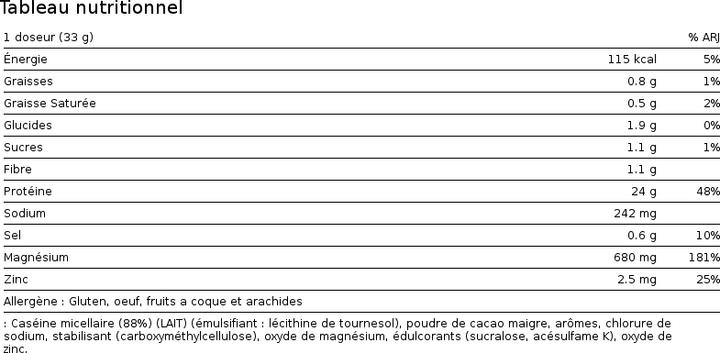 Valeurs nutritives et ingrédients Optimum Nutrition Gold Standard 100% Casein (Chocolat, 1 pcs, 1820 g)