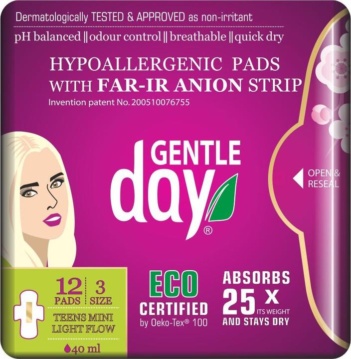 Produktbild Gentle Day Mini -Hygiene -Sanitärservietten mit Anionengürtel (Teenager) 12 Stcs - sanfter Tag (12 x, Damenbinden)