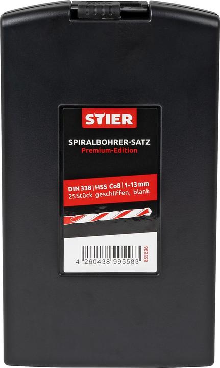 Produktbild Stier Spiralbohrer-Set Premium DIN 338 HSS-Co8 1-13mm 25-teilig in Kassette (1 mm, 1,5 mm, 2 mm, 2,5 mm, 3 mm, 3,5 mm, 4 mm, 4,5 mm, 5 mm, 5,5 mm, 6 mm, 6,5 mm, 7 mm, 7,5 mm, 8 mm, 8,5 mm, 9 mm, 9,5 mm, 10 mm, 10,5 mm, 11 mm, 11,5 mm, 12 mm, 12,5 mm, 13 mm)