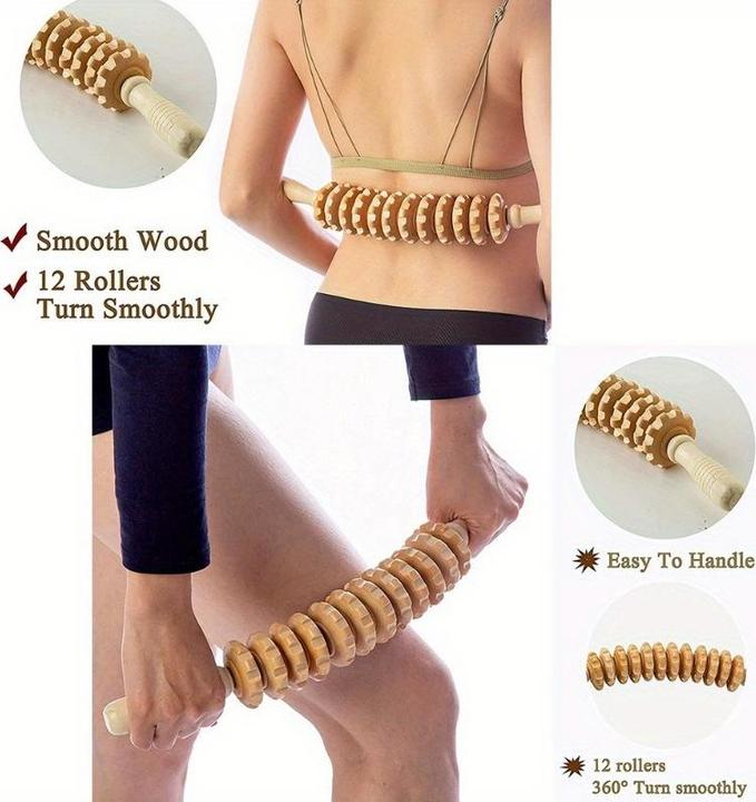 Image du produit PhoneLook Rouleau de massage en bois naturel anti-cellulite pour muscles et tissus profonds drainage lymphatiq