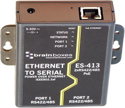 Produktbild Brainboxes PoE Serieller Geräteserver mit Wechseladaptern, 100Mbps, Serial Ports - 2, RS422 / RS485