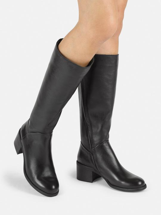 Produktbild Felmini MIRA D946 Stylische hohe Stiefel mit niedrigem Absatz, gefertigt aus echtem weichem schwarzem Leder. (40)