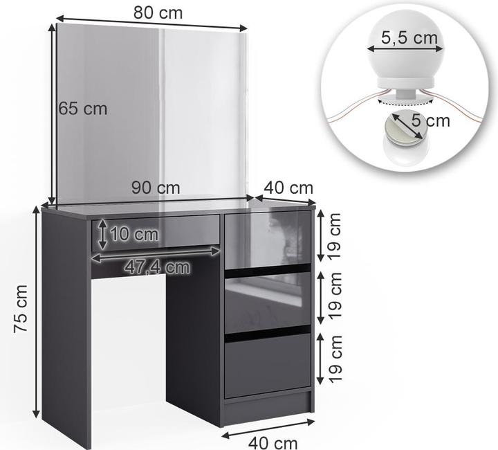 Actual product image Vicco Sherry with stool and lighting (90 x 75 x 40 cm)