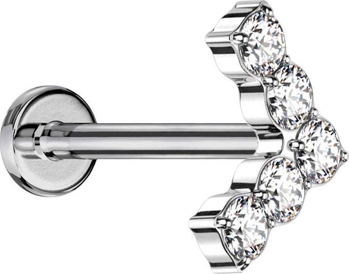 Image du produit Star Piercing Micro Threadless Labret argent angle avec des cristaux d'argent (sans laiton, Titane G23)