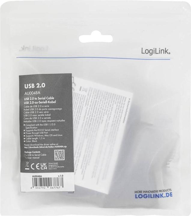 Produktbild LogiLink USB 2.0 RS232 Adapterkabel, schwarz, 1,5 m Anschlüsse: USB-A Stecker, DB9 Stecker (1.50 m)