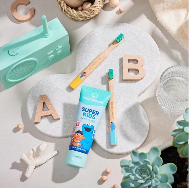 Produktbild happybrush Handzahnbürste Bambus Sesamstrasse Soft (Weich, 2 x)