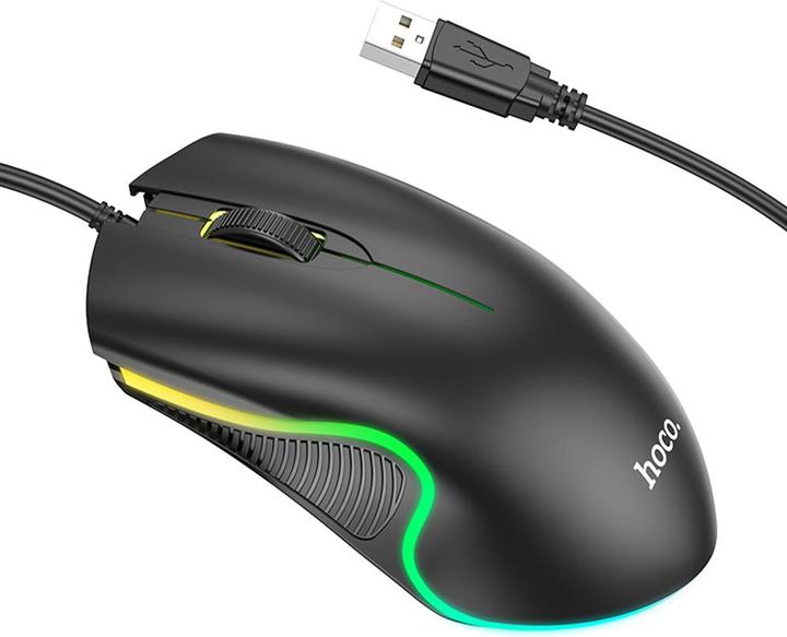 Image du produit Hoco - Wired Mouse (GM19) - USB, with RGB Lights and 3D Button, for Gaming 1.4m, 1000 DPI - Black