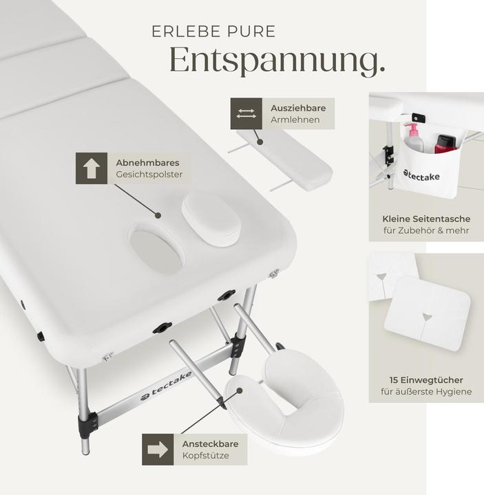 Actual product image tectake Massage Table - 3-zone bed with aluminium frame, head- and armrests, carry bag