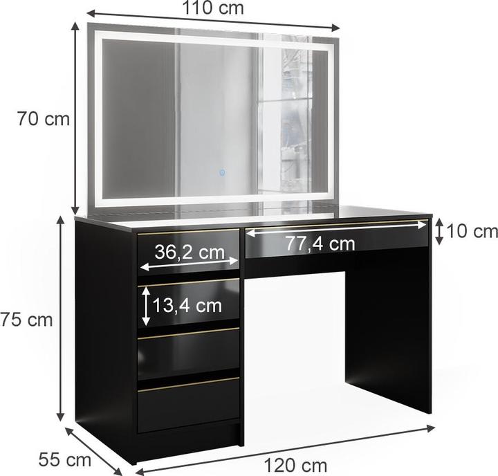 Actual product image Vicco Sherry with lighting (120 x 75 x 55 cm)