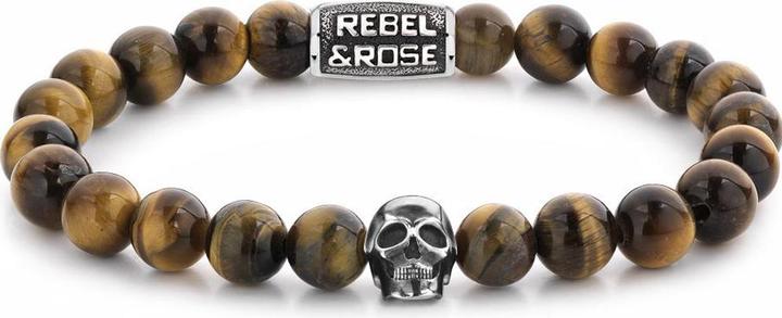 Immagine prodotto Rebel & Rose Bracciale Skull RR-SK005-S-L Uomo (19 cm, Acero inoxidable, Ojo de Tigre)