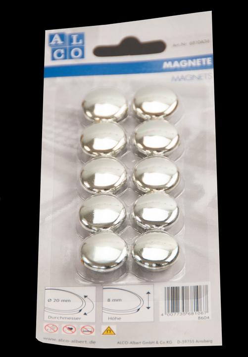 Image du produit Alco Aimants plats argentés, diamètre : 20 mm (10 x)
