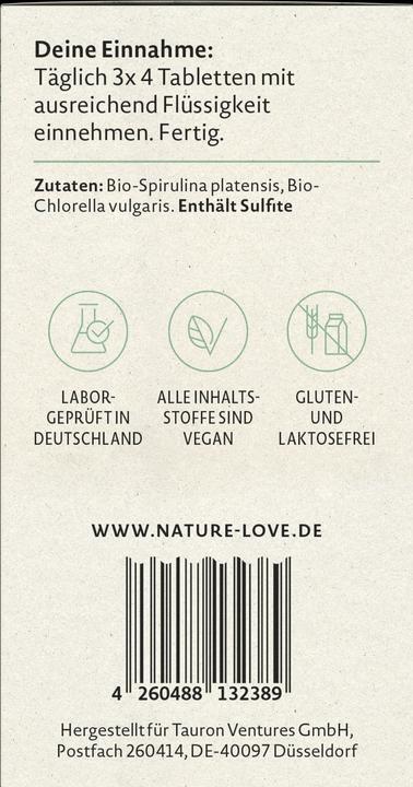 Valeurs nutritives et ingrédients Nature Love Spiruline biologique & Chlorella (180 g)