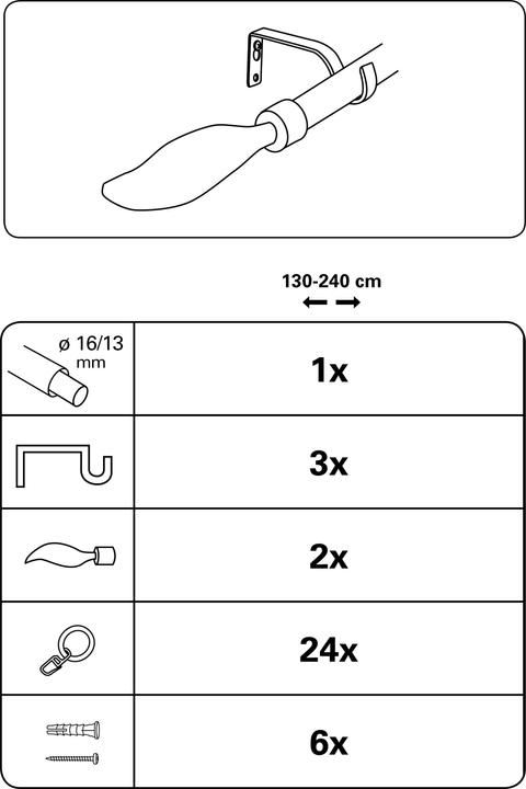 Image du produit Gardinia Kit de tringles à rideaux Flame 1 rail Ø 16/13 mm 130 - 240
