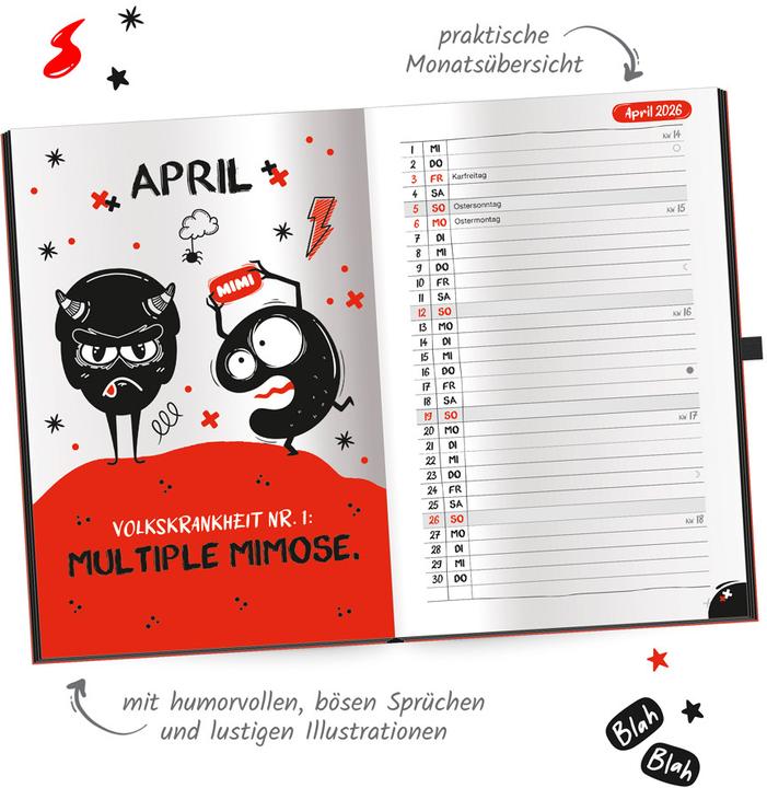 Actual product image Trtsch book calendar The somewhat different annual planner Black humour 2026 (10 x 16 cm, German)